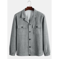 Men Nizi Contrast Pure Chest Pockets Button Collar Simple Jackets