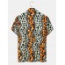 Mens Leopard Print Chest Pocket Street Short Sleeve Shirts