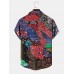 Mens Multicolor Paisley Asymmetric Stitching Short Sleeve Shirts