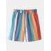 Men Colorful Striped Holiday Loose Drawstring Shorts With Pocket