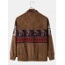 Men Ethnic Animal Paisley Print Patchwork Zipper Faux Suede Jackets