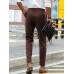 Men Solid Color Pleated Button Side Pockets Ankle Length Business Pants